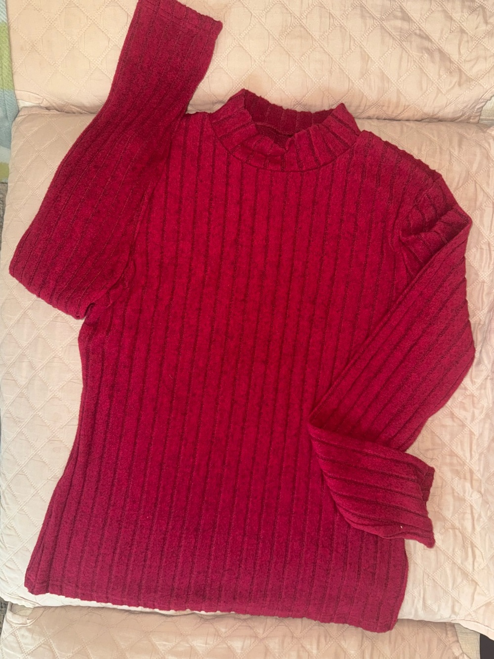 Women’s BURGANDY Ribbed Knit Sweater XL Mock Neck Long Sleeve Pullover NWOT